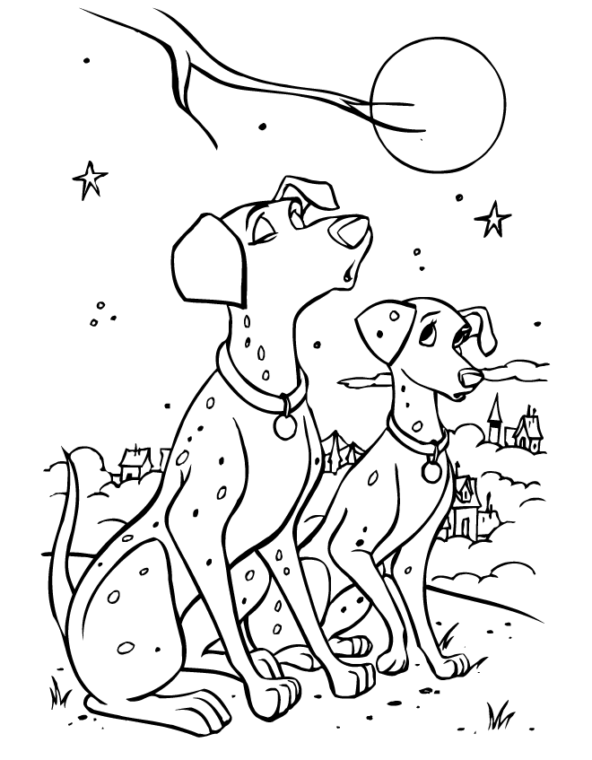 coloriage 101 dalmatiens au clair de lune